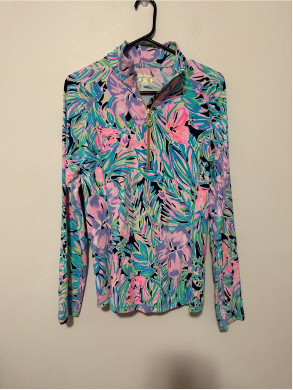 Lilly Pulitzer Luxletic Women’s Large Tropical Floral Quarter Zip Pullover Top - Picture 2 of 6